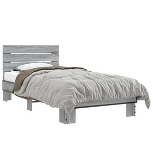 vidaXL Bed Frame Gray Sonoma Engineered Wood, Metal, Plywood Small Single