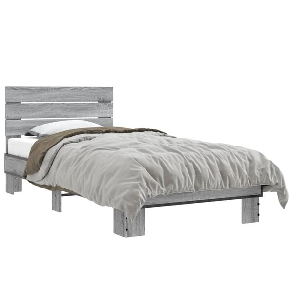 vidaXL Bed Frame Gray Sonoma Engineered Wood, Metal, Plywood Small Single