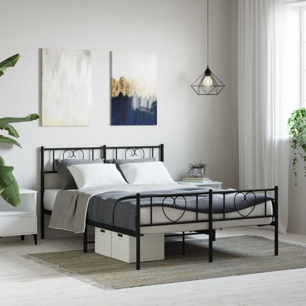 vidaXL Bed Frame Black Powder-Coated Steel 55 x 79 in Bed Frame