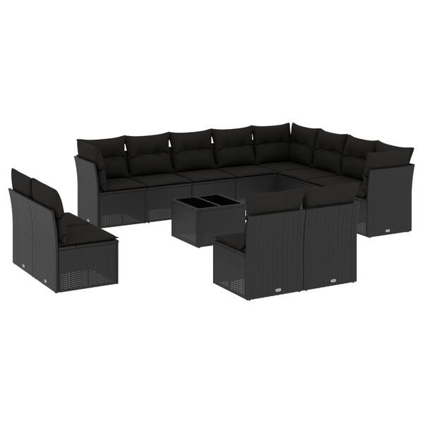 vidaXL Garden Sofa Set Black PE Rattan, Powder-coated steel, Tempered glass