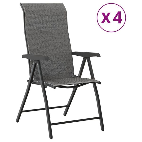 vidaXL Garden Chair Set of 4 Grey PE Rattan & Powdered Steel Foldable