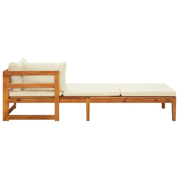 vidaXL Sun Lounger Cream White Solid acacia wood 2 person Foldable