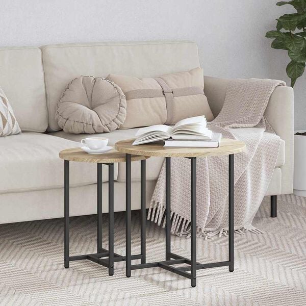 vidaXL Side Table Set 2 pcs Sonoma Oak and Black