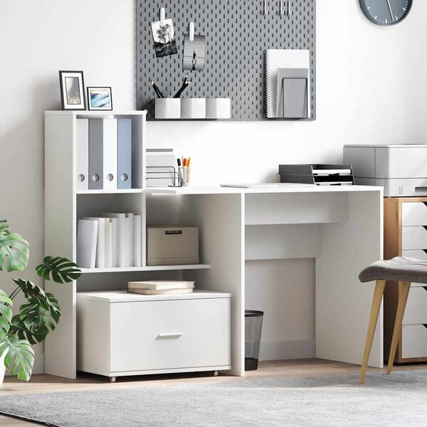 vidaXL Desk with Drawer White 51.77 x 19.69 x 41.93 in Engineered Wood