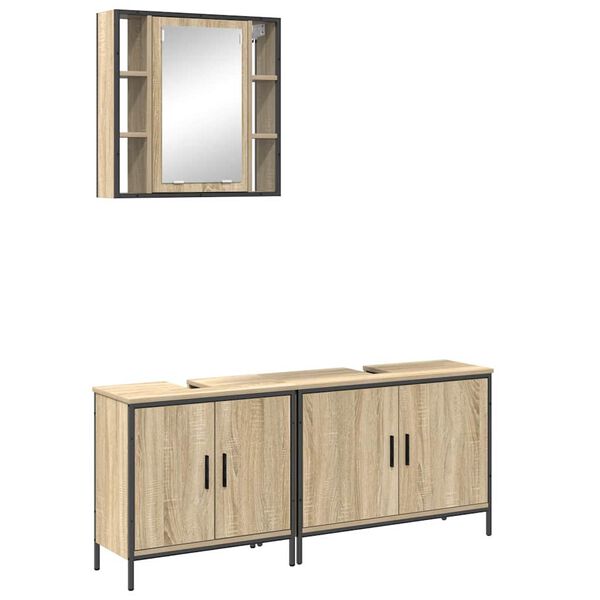 vidaXL Bathroom Furniture Set with Shelf 3 pcs Brown Engineered wood