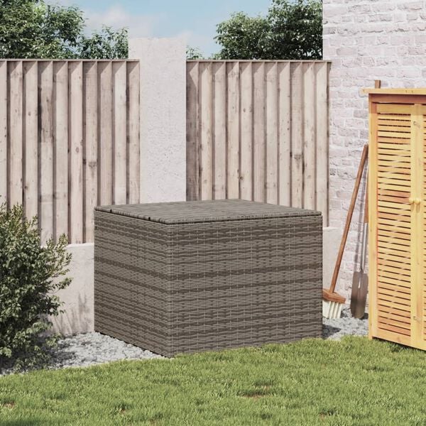vidaXL Garden Storage Box Grey PE rattan, Powder-coated steel Medium