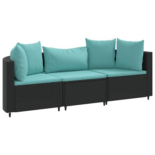 vidaXL Patio Sofa Set Set of 3 Black, Water blue