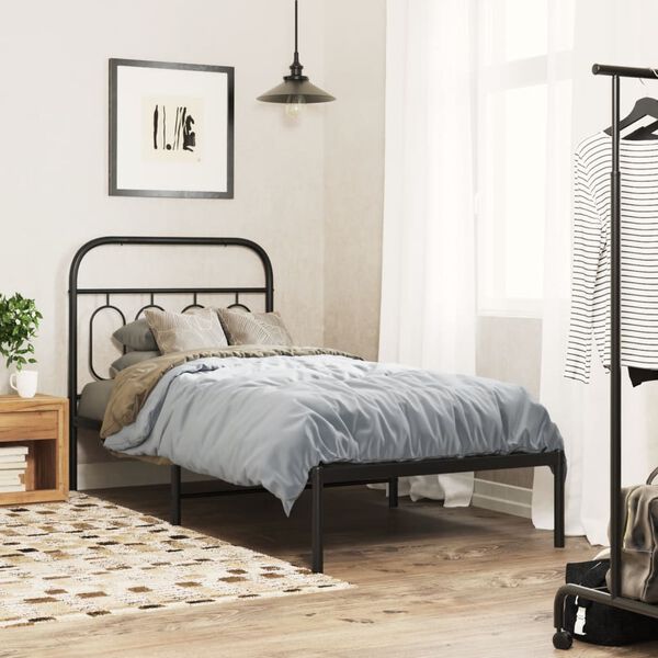 vidaXL Bed Frame Black Steel Single Modern Metal Bed Frame