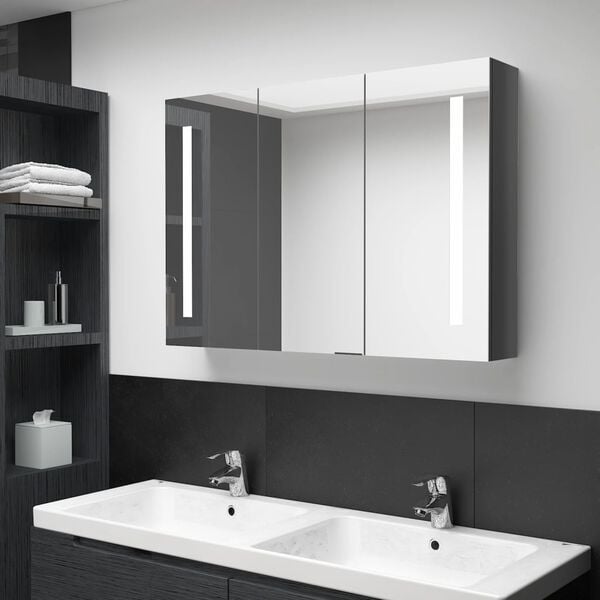 vidaXL Bathroom Cabinet Shining Grey MDF with Melamine Finish, Glass Mirror