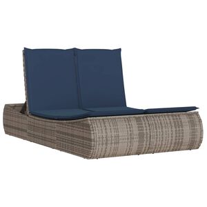 vidaXL Double Sun Lounger with Cushions Gray Poly Rattan