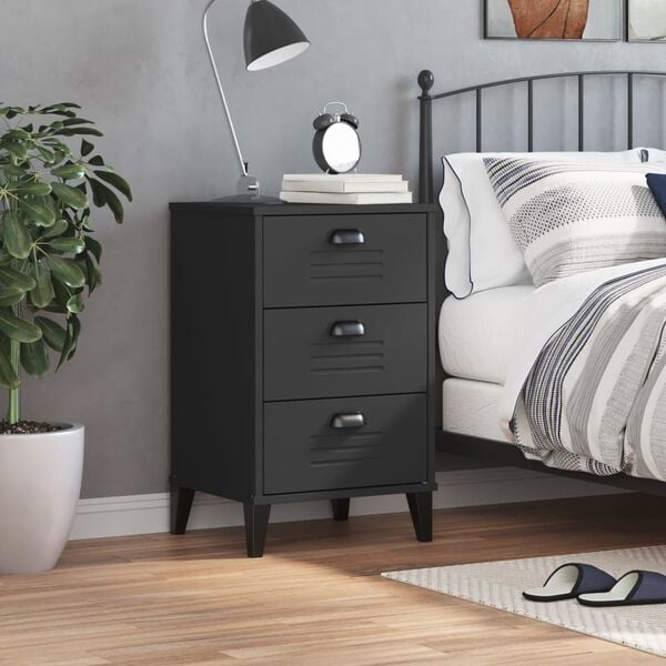 vidaXL Bedside Table Black Engineered wood, plastic Compact
