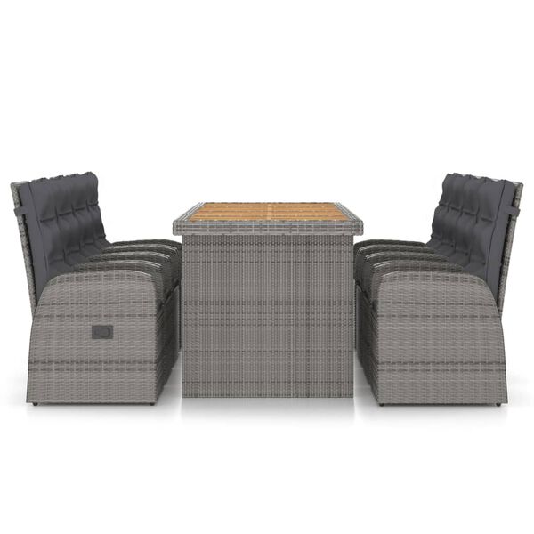 vidaXL Outdoor Dining Set Gray Poly Rattan, Dark Gray Cushion