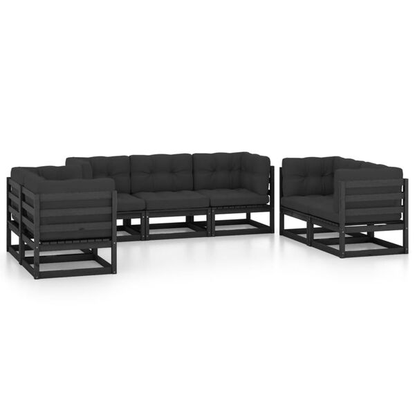 vidaXL Garden Lounge Set Black Solid pine wood, fabric (100% polyester)