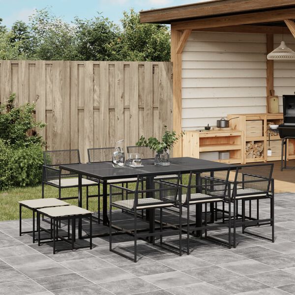 vidaXL Garden Dining Set Black table and chairs PE rattan Large Foldable