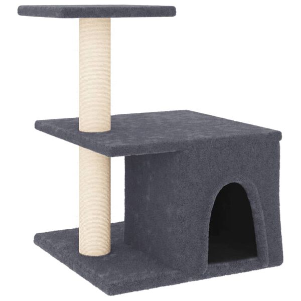 vidaXL Cat Tree Dark Grey Engineered wood, plush, sisal 18.9 in Durable