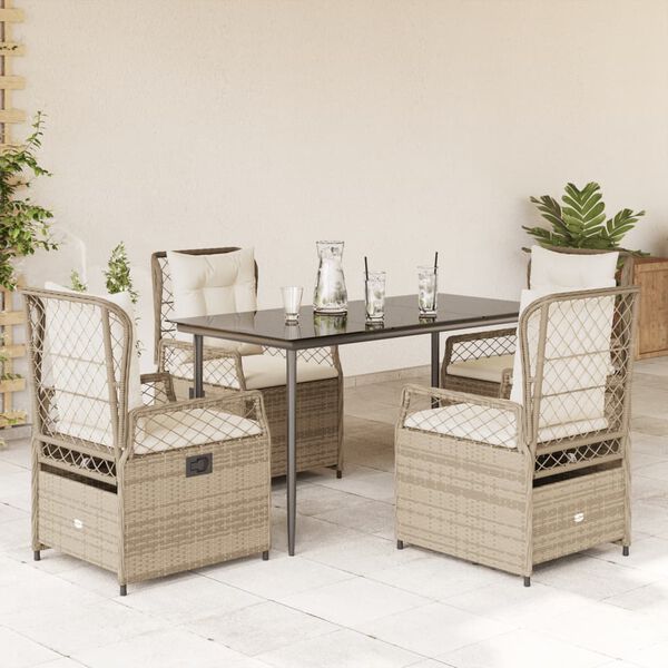 vidaXL 5 Piece Patio Dining Set with Cushions Beige Poly Rattan
