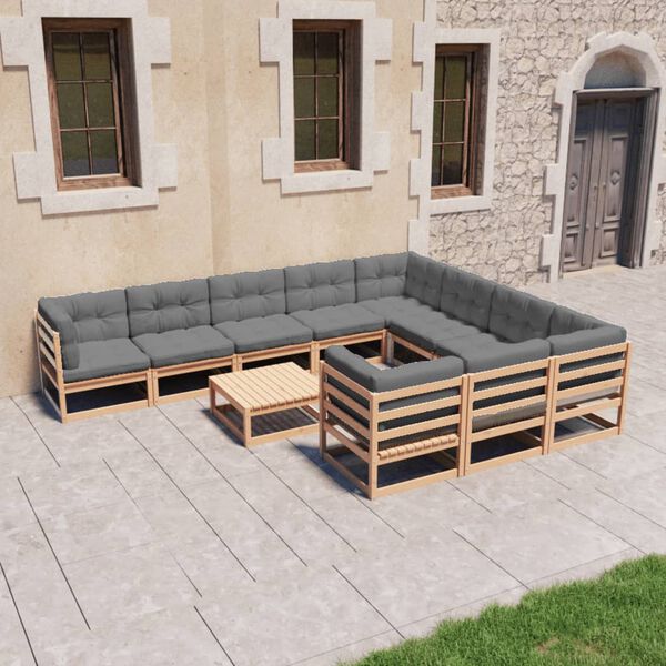 vidaXL Garden Lounge Set Natural wood, Grey cushions