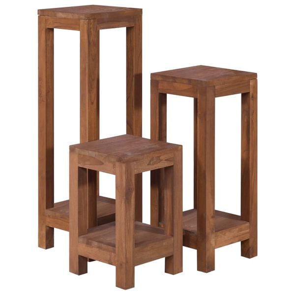 vidaXL Plant Stand Set of 3 Natural Teak Solid Teak Wood