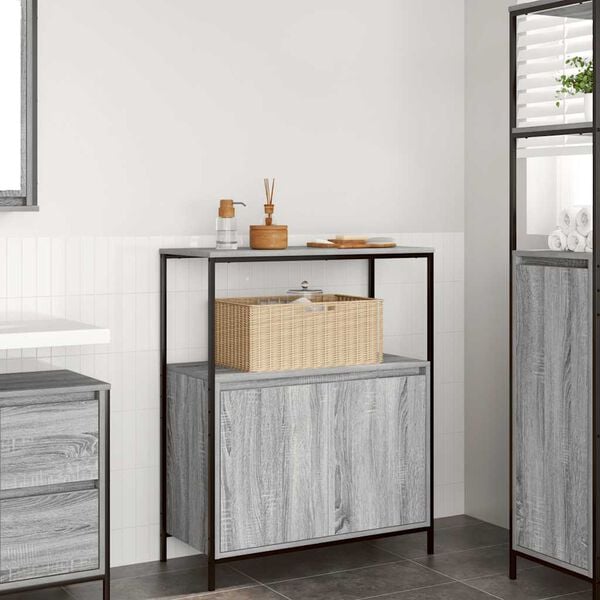 vidaXL Bathroom Cabinet Gray Sonoma Engineered Wood, Steel Medium