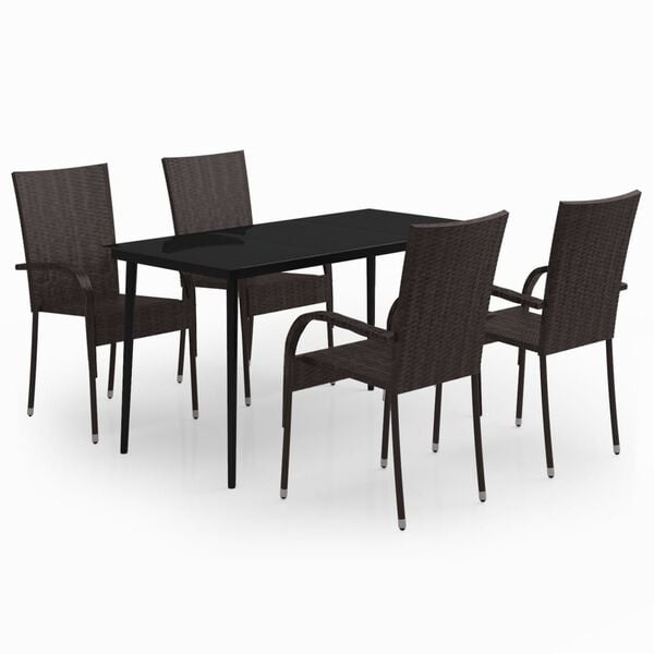 vidaXL Garden Dining Set Brown and Black PE Rattan 5 Piece Set Durable