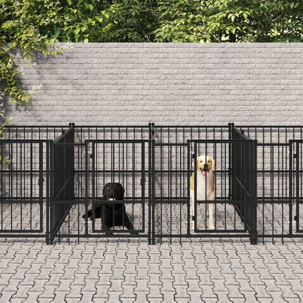 vidaXL Dog Kennel Black Powder-Coated Steel Extra Large Durable