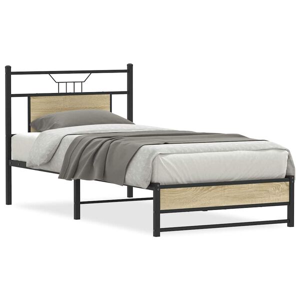 vidaXL Bed Frame Sonoma oak Engineered wood and steel Small Single