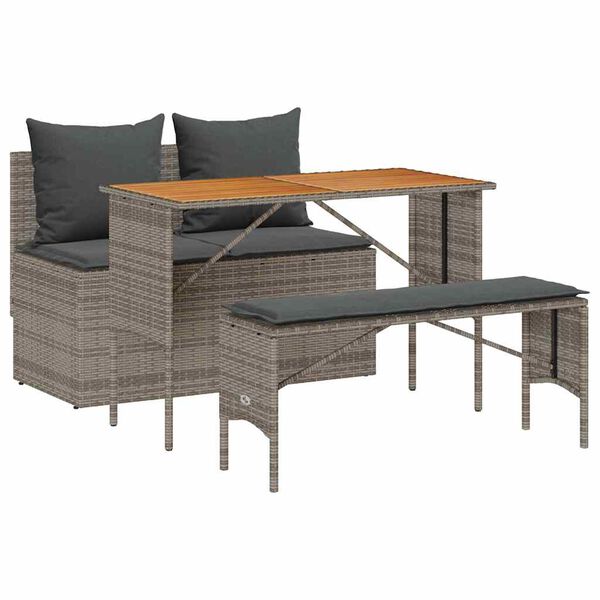 vidaXL 3 Piece Garden Dining Set with Cushions Grey Poly Rattan