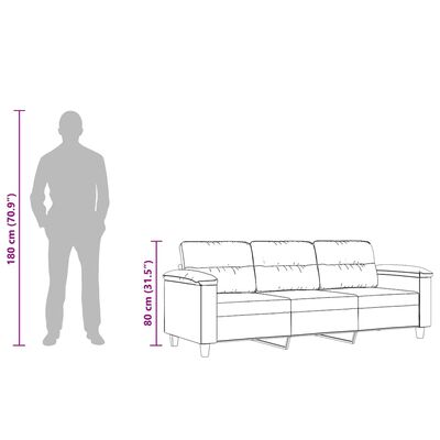Figure for scale beside sofa but sofa image present with dimensions; shows overall size of sofa