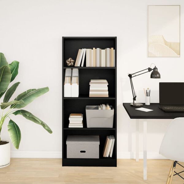 vidaXL Bookcase Black Engineered Wood Standard Bookcase Rectangular