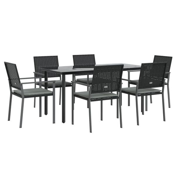 vidaXL 7 Piece Patio Dining Set with Cushions Poly Rattan and Steel