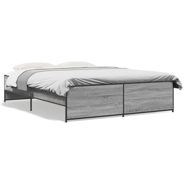 vidaXL Bed Frame Gray Sonoma Engineered wood, Metal King Modern