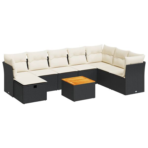 vidaXL Garden Sofa Set Black PE rattan Large UV-resistant materials
