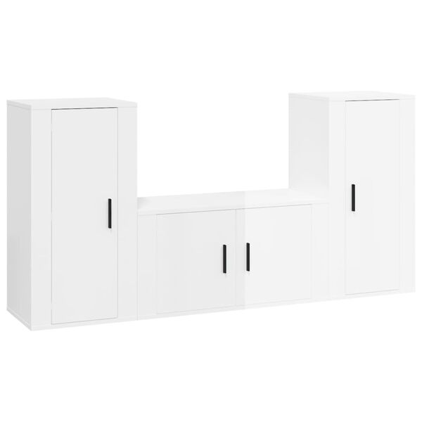 vidaXL TV Cabinet Set Set of 3 High gloss white Engineered wood Standard