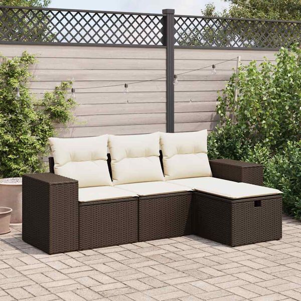 vidaXL Garden Sofa Set Brown PE rattan 4 Piece Set Adjustable Armrests