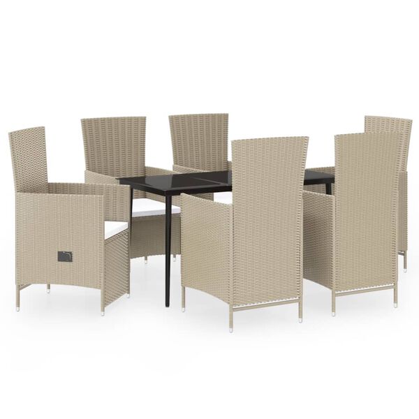 vidaXL Patio Dining Set Beige and black, Cream white cushions