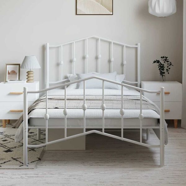 vidaXL Bed Frame White Powder-Coated Steel Twin Bed Frame Rectangular