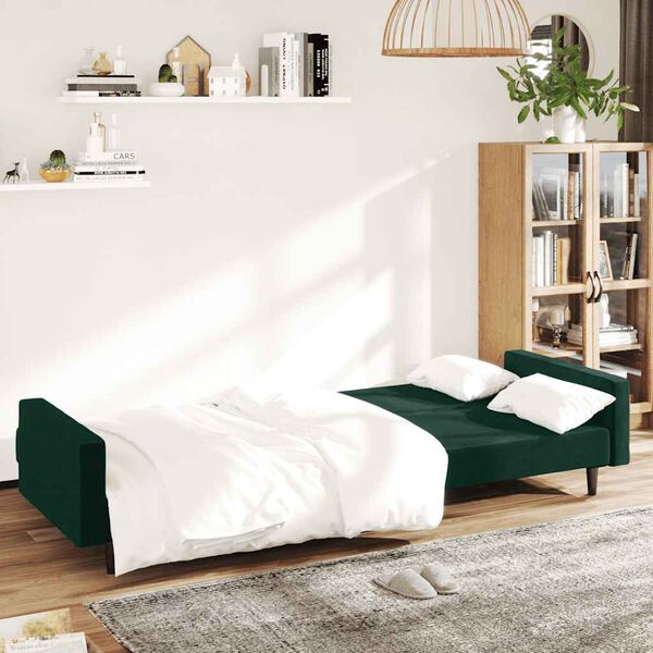 vidaXL Sofa Bed Dark Green Velvet, Wood, Plastic Standard