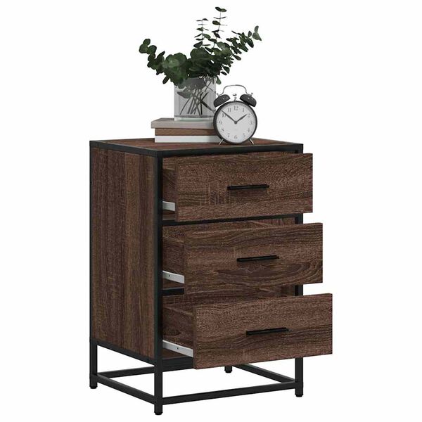 vidaXL Bedside Cabinet Brown Oak Engineered Wood and Metal Medium