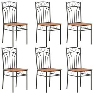 vidaXL Dining Chair Set of 6 Brown and black MDF and steel Standard