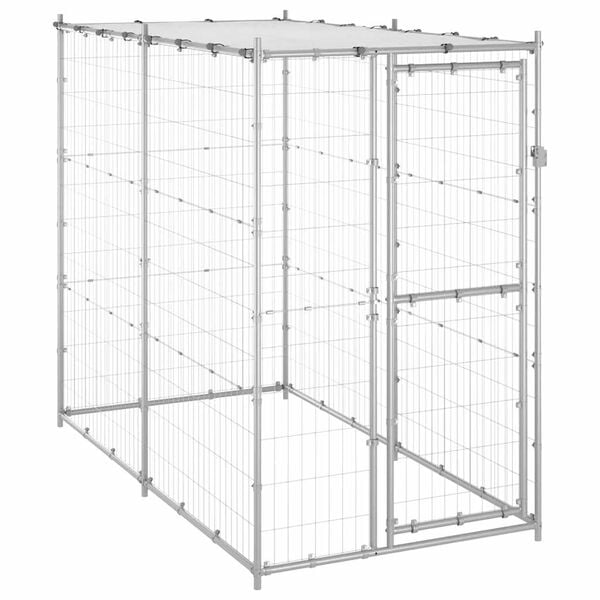vidaXL Dog Kennel Silver Galvanized steel, PE Large Locks Dog Kennel