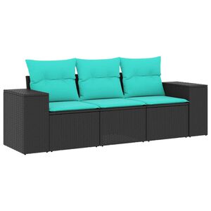 vidaXL Patio Sofa Set Black Poly Rattan, Powder-Coated Steel Large