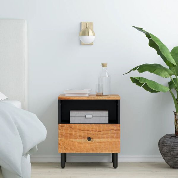 vidaXL Bedside Cabinet Natural Wood Solid Acacia Wood, Engineered Wood, Iron