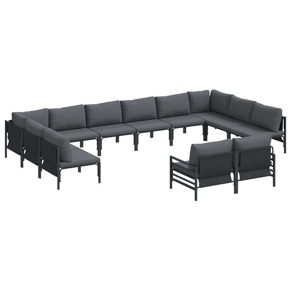 vidaXL Garden Sofa Set with Cushion 12 pcs Black Steel