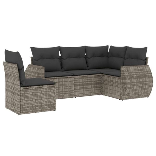 vidaXL Garden Sofa Set Grey, Dark grey cushions PE Rattan Large