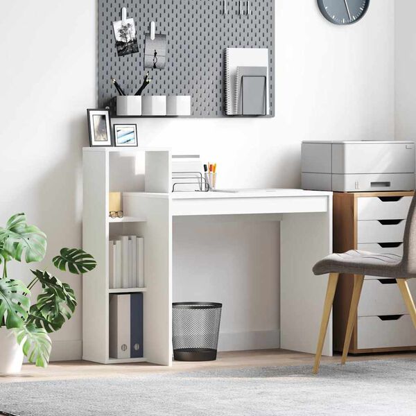 vidaXL Desk with Shelf White 39.37 x 15.75 x 35.43 in Engineered Wood