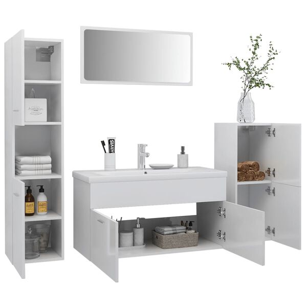 vidaXL Bathroom Furniture Set High gloss white Engineered wood, acrylic