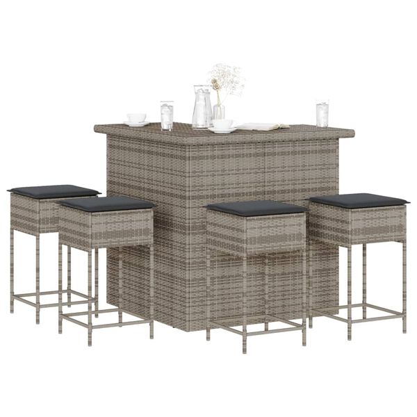 vidaXL Garden Bar Set Grey PE rattan, powder-coated steel Medium