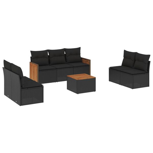vidaXL Garden Sofa Set Black PE rattan 8 Piece Sofa Set Adjustable Feet