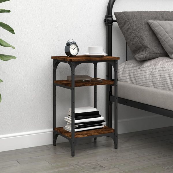 vidaXL Side Table Smoked Oak Engineered Wood Compact Adjustable Feet