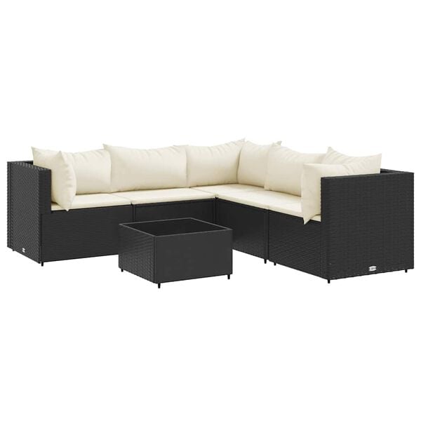 vidaXL Patio Lounge Set Black PE rattan, powder-coated steel, tempered glass